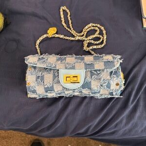 Elegant Blue Checkered Crossbody Bag.  Small and easy to carry